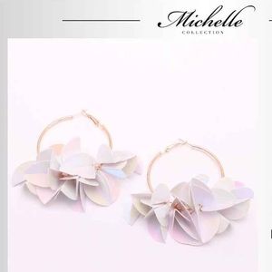 Earrings reflective white hoops